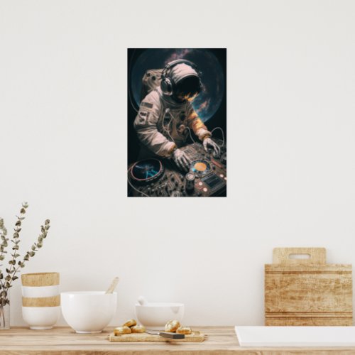 Astronaut disc_jockey uses a DJ controller Poster