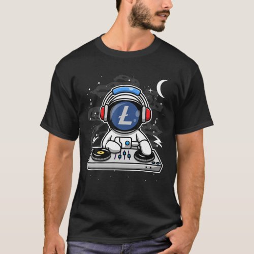 Astronaut DJ Litecoin LTC Coin To The Moon Crypto T_Shirt