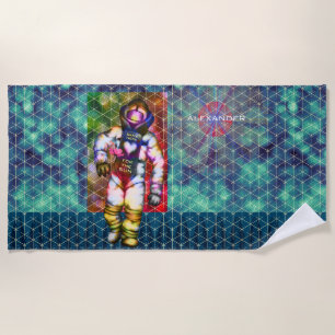 Astronaut Drawing Came Here for the Sun Cool Space Beach Towel