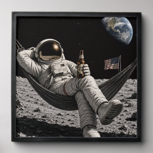 Astronaut drinking beer peel and stick photo tile