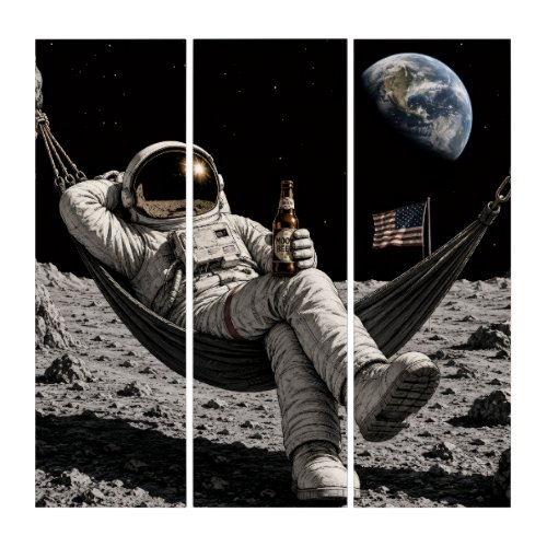 Astronaut drinking beer triptych