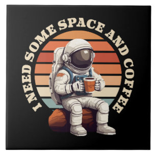 Astronaut Drinking Coffee Ceramic Tile
