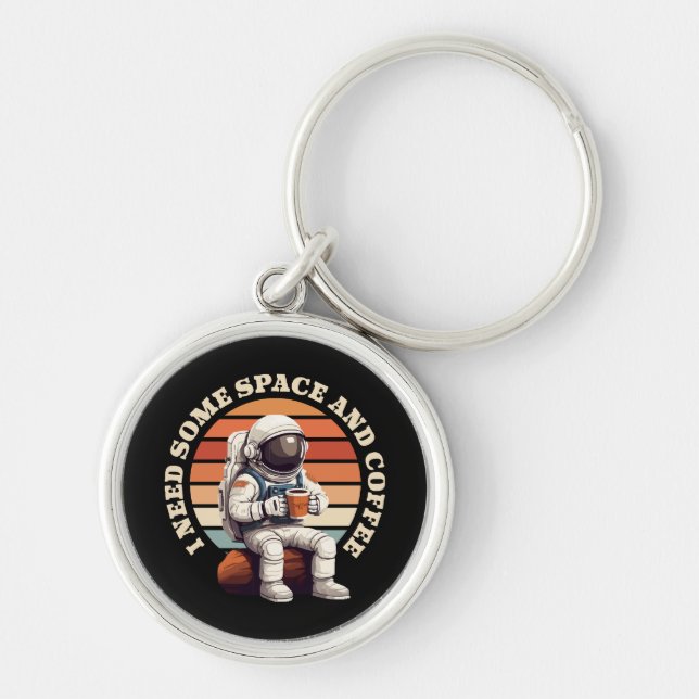 Astronaut Drinking Coffee Keychain (Front)