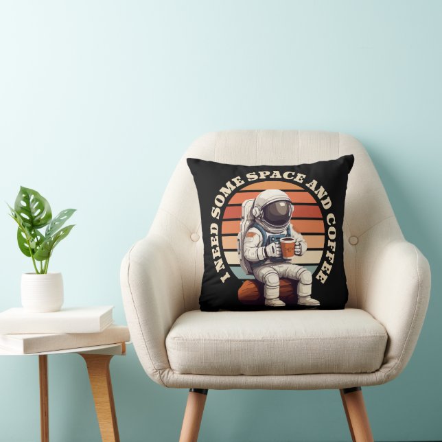 Astronaut Drinking Coffee Throw Pillow (Chair)