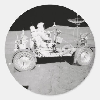 Astronaut driving Lunar Lander on the Moon Classic Round Sticker