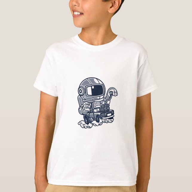 Astronaut Driving Moon Rover Cartoon Tee (Front)