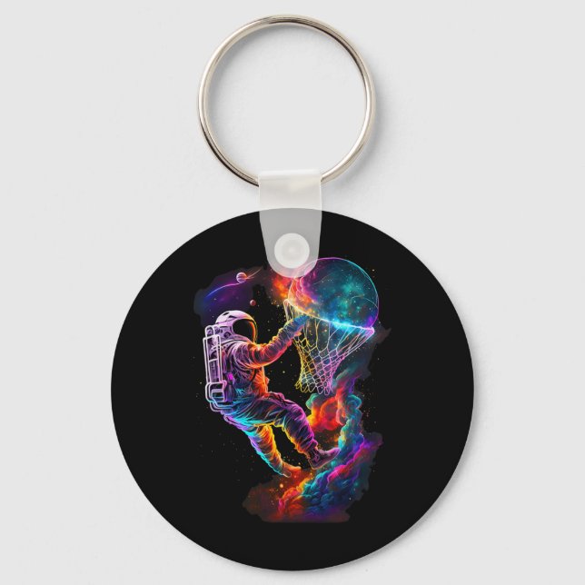 Astronaut Dunking A Bysketbyll Player Outer Space  Keychain (Front)