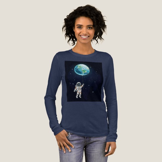 Astronaut Earth Balloon Graphic T-Shirt Tri-Blend Shirt (Full Front)