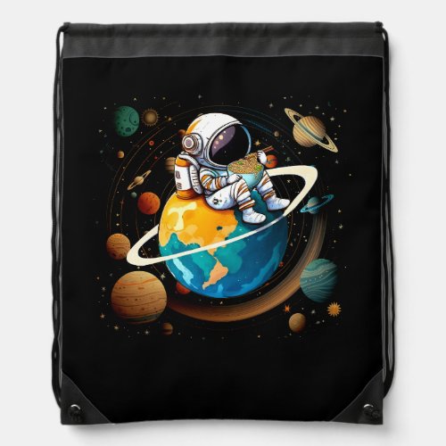 Astronaut Eats Ramen Anime Out Of Space Japanese N Drawstring Bag