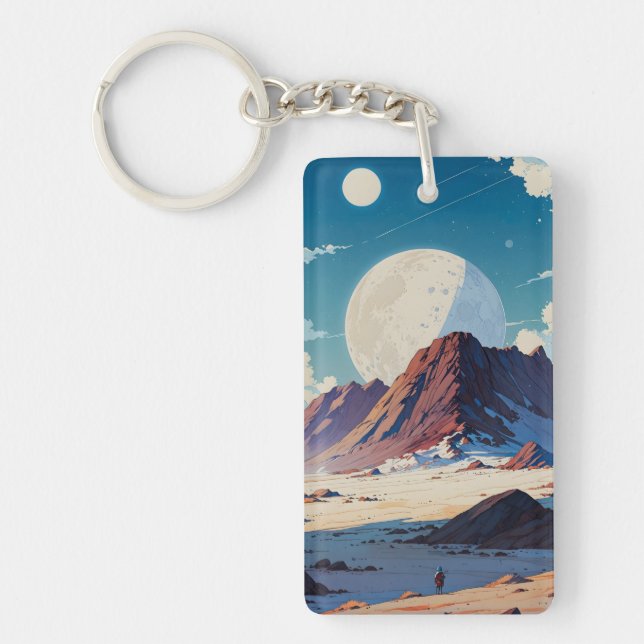 Astronaut Exploring a Vast Alien Desert under Twin Keychain (Front)