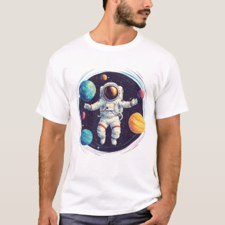 Astronaut exploring colorful solar system T-Shirt