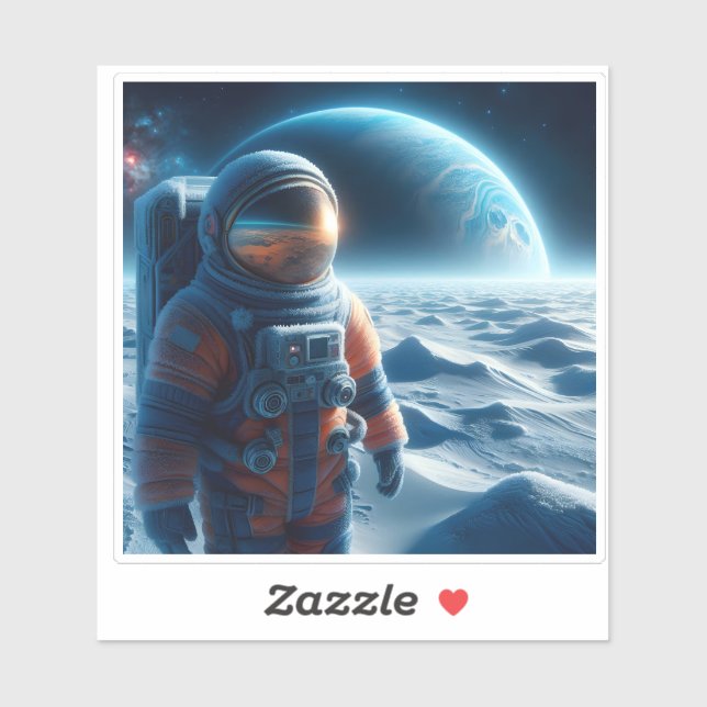 Astronaut Exploring Icy Terrain of an Alien Moon Sticker (Sheet)