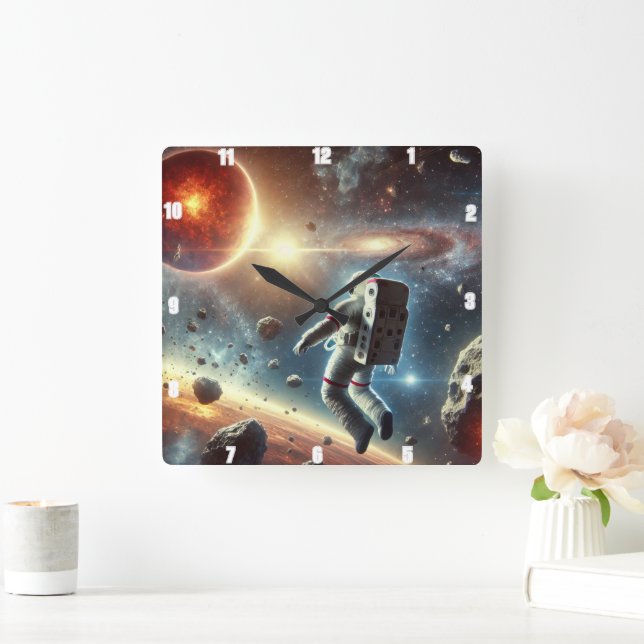 Astronaut Exploring Outer Space Square Wall Clock (Home)