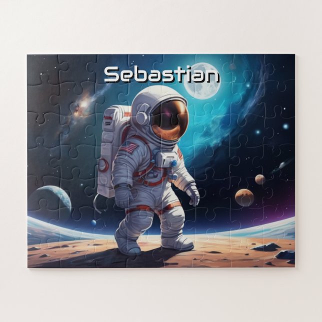 Astronaut Exploring Planet Personalized Jigsaw Puzzle (Horizontal)