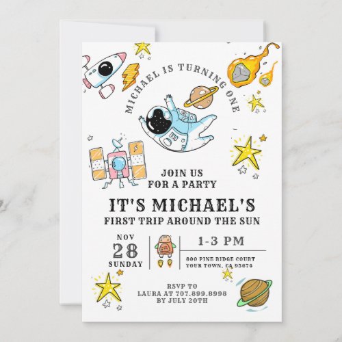 Astronaut First Birthday Party Invitation