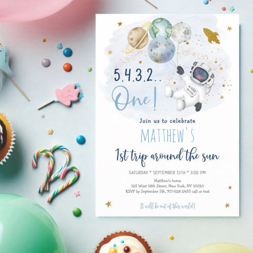 Astronaut First Trip Around Sun Birthday Invitation