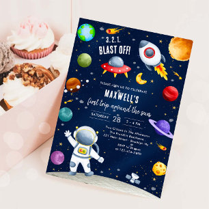Astronaut First Trip Around the Sun 1st Birthday Invitation