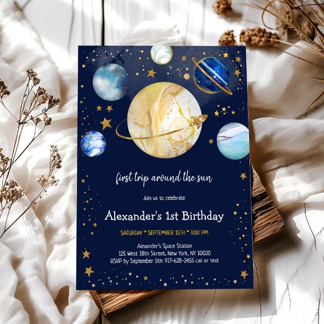 Astronaut First Trip Around The Sun 1st Birthday Invitation (Creator Uploaded)