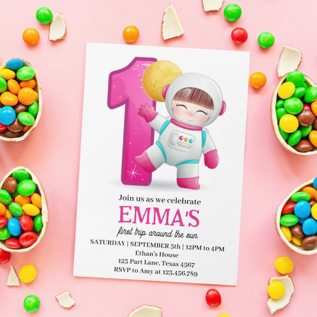 Astronaut First Trip Around The Sun 1st Birthday Invitation (Creator Uploaded)