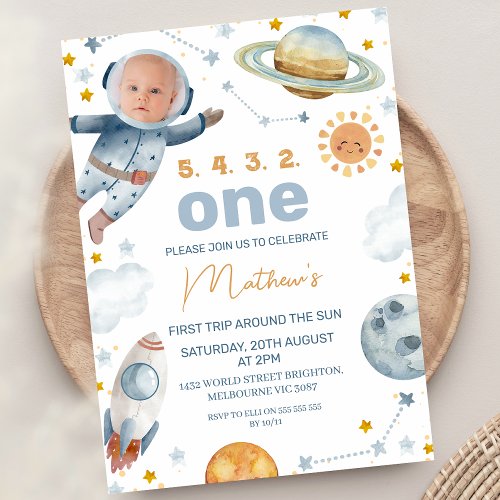 Astronaut First Trip Around The Sun 1st Birthday Invitation