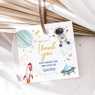 Astronaut First Trip Birthday Party Square Favor Tags