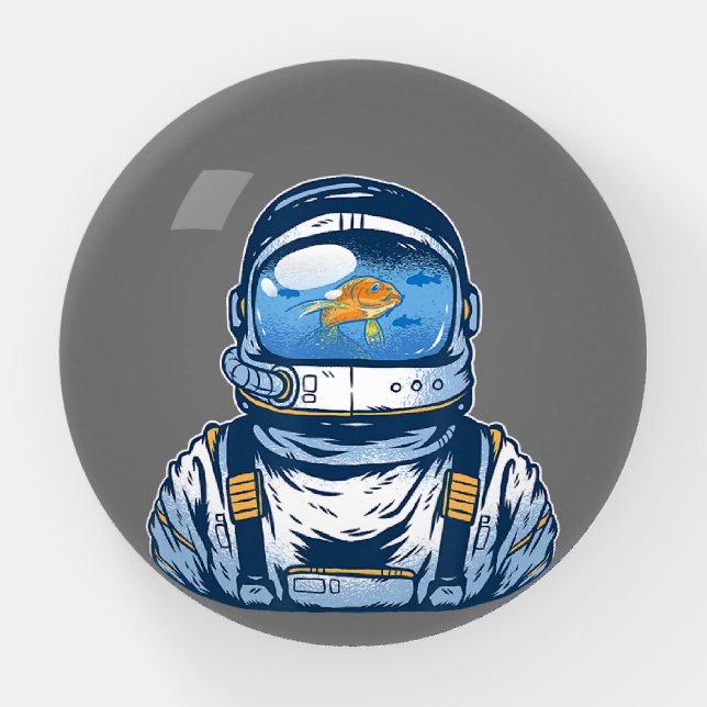 Astronaut Fishbowl Helmet Goldfish Spaceman Suit Paperweight (Front)