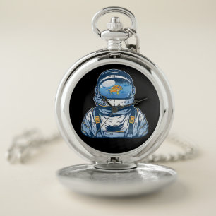 Astronaut Fishbowl Helmet Goldfish Spaceman Suit Pocket Watch