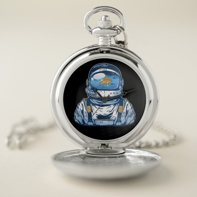 Astronaut Fishbowl Helmet Goldfish Spaceman Suit Pocket Watch (Inside)