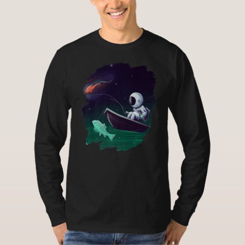 Astronaut Fishing Boat Space Ocean Lake Cool Fish  T_Shirt