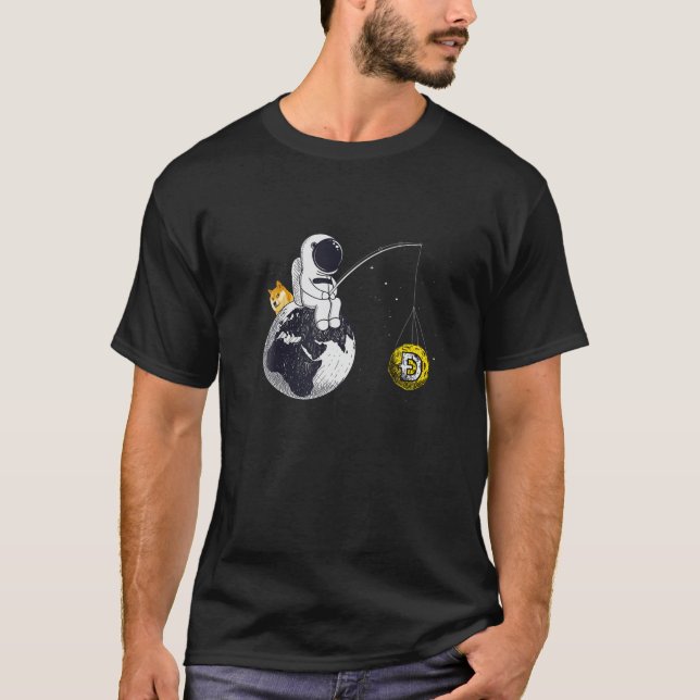 Astronaut Fishing Dogecoin Crypto Currency Moon Ho T-Shirt (Front)