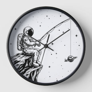 Astronaut Fishing for Planets - Space Art Clock