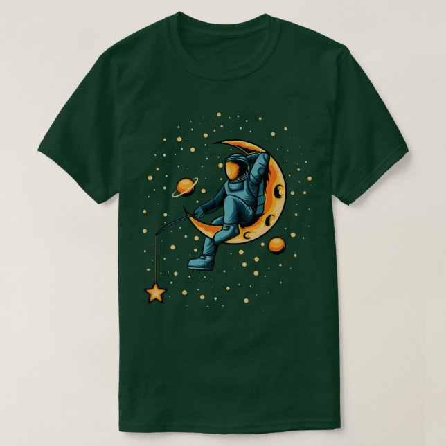 Astronaut fishing for stars   Funny Space  T-Shirt (Design Front)