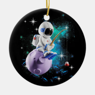 Astronaut Fishing In Outer Space Galaxy Ceramic Ornament
