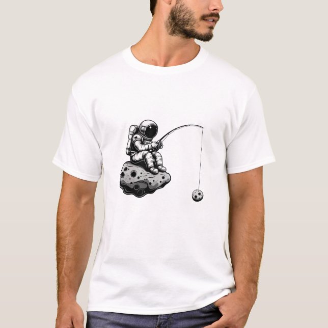 Astronaut Fishing Mode Galaxy Space Party Rocket  T-Shirt (Front)