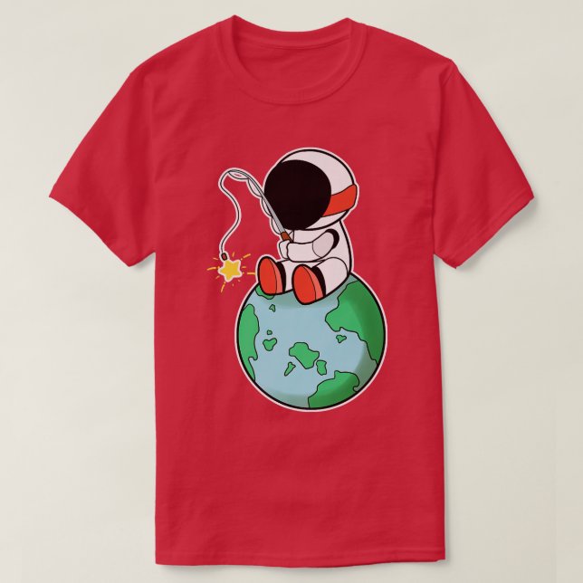 Astronaut Fishing On Earth Premium T-Shirt (Design Front)