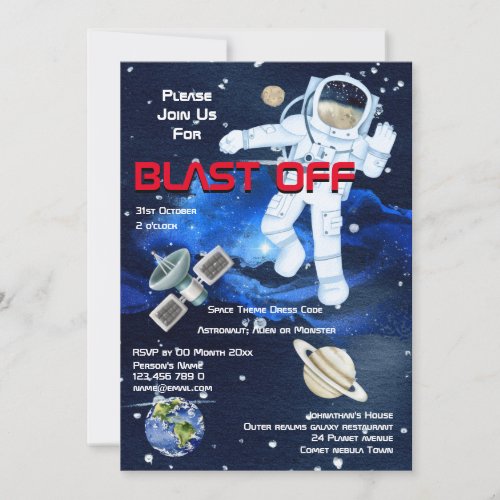 Astronaut floating among planets AGE boys space Invitation