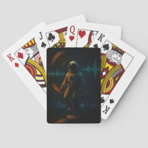 Astronaut Floating in Glitchwave Sound Art Poker Cards