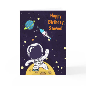 Astronaut Floating in Outer Space Birthday Card
