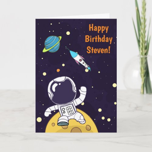 Astronaut Floating in Outer Space Birthday Card