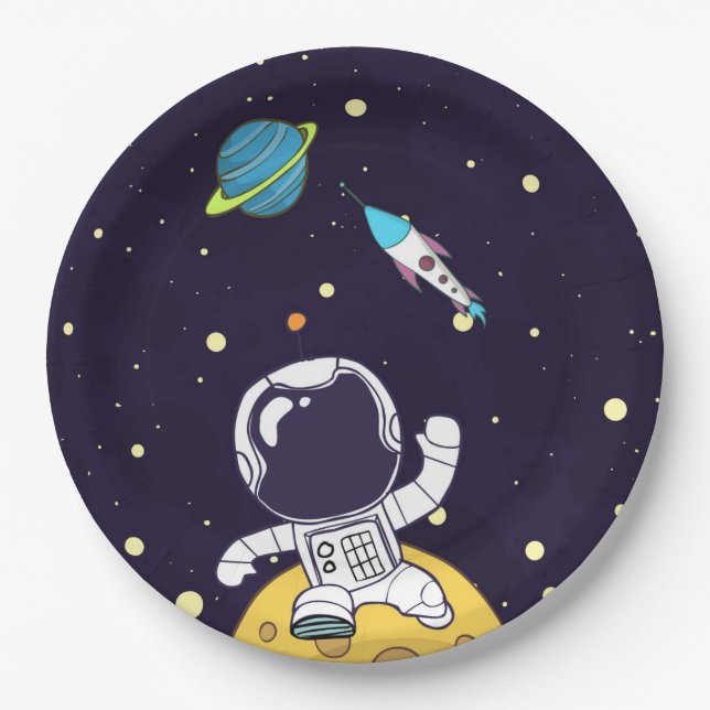 Astronaut Floating in Outer Space Paper Plates (Front)