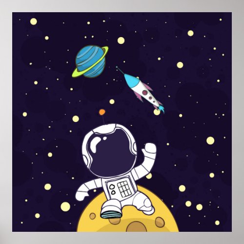 Astronaut Floating in Outer Space Poster