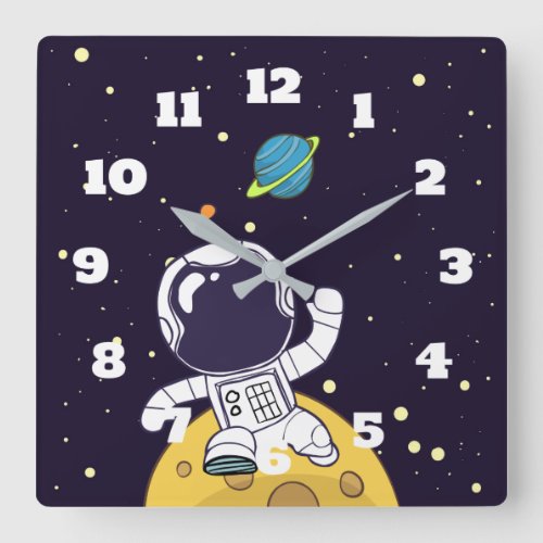 Astronaut Floating in Outer Space Square Wall Clock