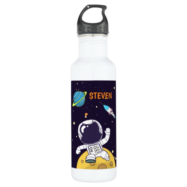 Astronaut Floating in Outer Space Stainless Steel Water Bottle (Front)