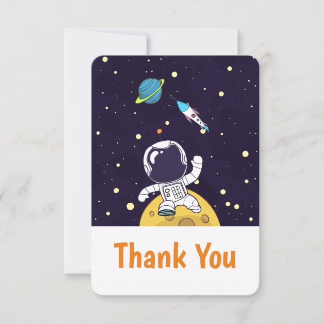 Astronaut Floating in Outer Space Thank You Card (Front)