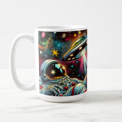 Astronaut Floating in Space with a UFO Ai  Art Coffee Mug