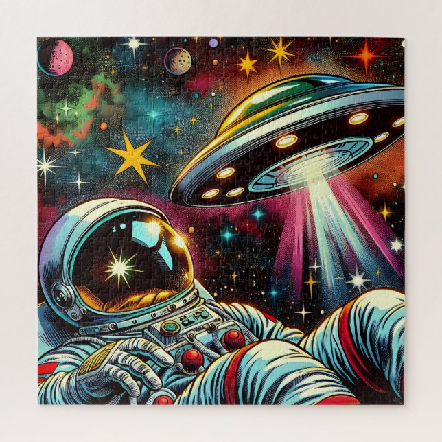 Astronaut Floating in Space with a UFO Ai  Art Jigsaw Puzzle (Vertical)