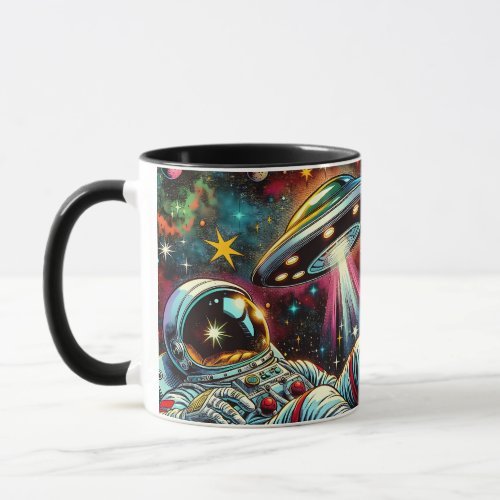 Astronaut Floating in Space with a UFO Ai  Art Mug