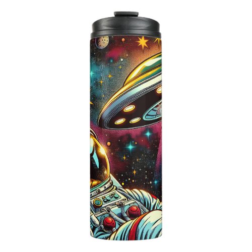 Astronaut Floating in Space with a UFO Ai  Art Thermal Tumbler