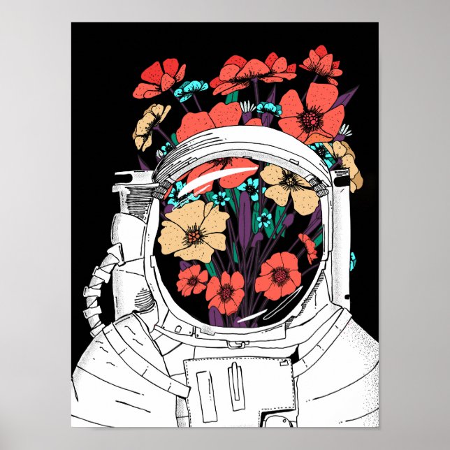 Astronaut Floral space art Poster (Front)