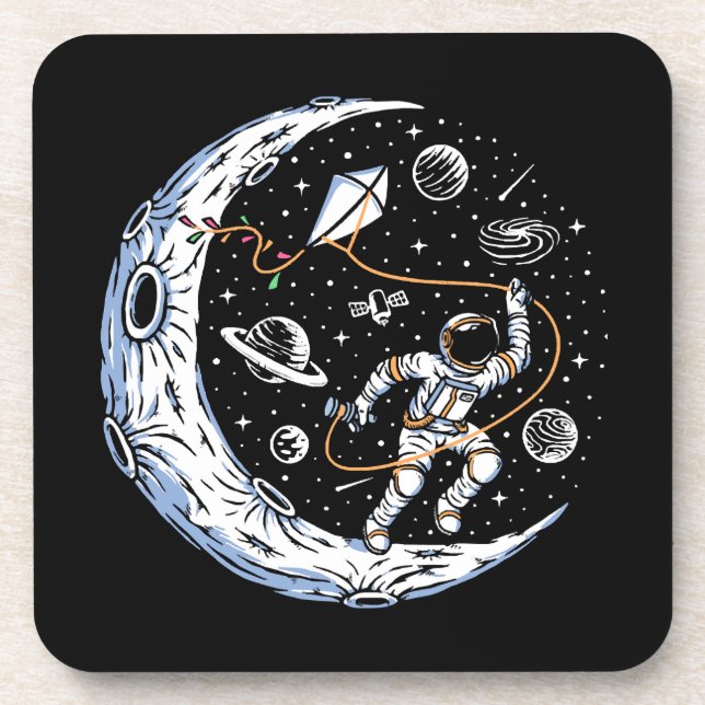 Astronaut Flying a Kite on the Moon Beverage Coaster (Front)